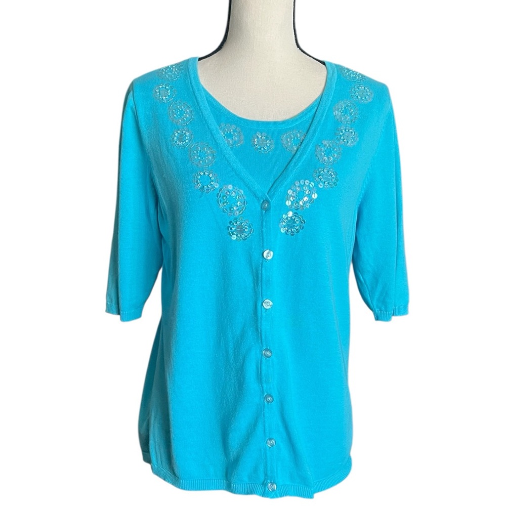 Quacker Factory Sweater Cardigan 2 piece look sequin sweater. SZ. S